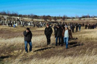 March 2014: Crimean Tatar community mourns death of tortured activist Reshat Ametov. Photo: Yaghobzadeh Rafael/ABACA/PA Images.